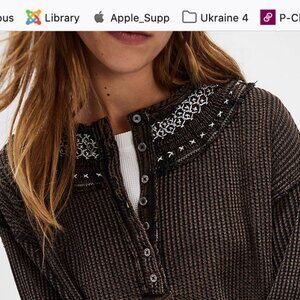 Free People Textured Thermal Henley, Small, New